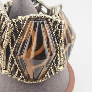 Photo of Vintage Silver Tone Chunky Panel Bracelet Animal Print Selro Style Twisted Metal