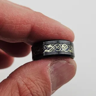 Photo of Tungsten Carbide Ring Band Black Gold Celtic Renaissance Style Pattern Size 6