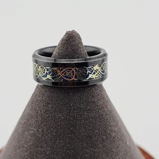 Photo of Tungsten Carbide Ring Band Black Gold Celtic Renaissance Style Pattern Size 6