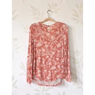 Photo of Knox Rose Floral Smocked Top Womens Medium Terracotta Long Sleeve Boho Blouse