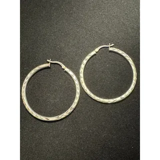 Photo of Vintage 925 Hanin Hammered Cross Hatch Round Hook Earrings