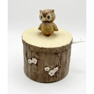 Photo of Vtg Lorrie Design Ceramic Owl Jar Jam Honey Jelly Japan Tree Stump Dipper Spoon