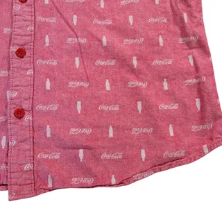 Photo of Coca Cola Mens Shirt LG Red White Logo Bottle Print EUC Retro Branded Cotton Dad