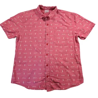 Photo of Coca Cola Mens Shirt LG Red White Logo Bottle Print EUC Retro Branded Cotton Dad
