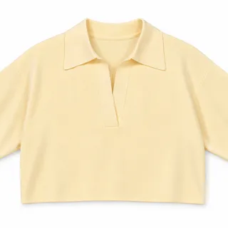 Photo of Women's Collared Knitted Pullover Top - Pale Yellow
