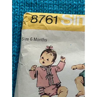 Photo of Simplicity Sewing pattern 8761 baby layette bonnet sleeper dress romper size 6 months