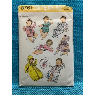 Photo of Simplicity Sewing pattern 8761 baby layette bonnet sleeper dress romper size 6 months