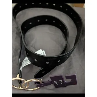 Photo of Ava & Viv Black Faux Leather Belt with Gold Double Ring Buckle