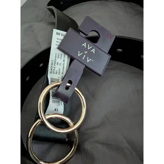 Photo of Ava & Viv Black Faux Leather Belt with Gold Double Ring Buckle