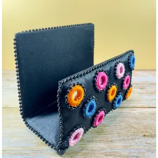 Photo of Embroidered Mirror Work Letter Holder, Boho Desk Organizer, Indian Textile Mail Organizer