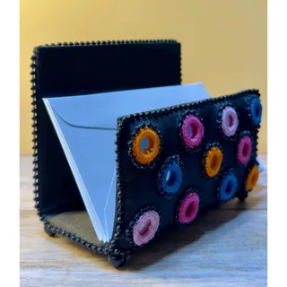 Photo of Embroidered Mirror Work Letter Holder, Boho Desk Organizer, Indian Textile Mail Organizer