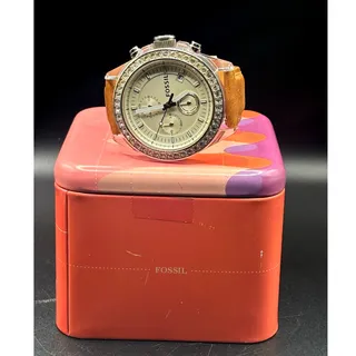 Photo of Fossil Haywood CH2854 Chronograph Crystal Bezel Clear Case Leather Watch 45mm