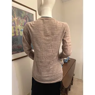 Photo of Loft Wool Blend Embellished Gray Lightweight Cardigan Neutral Sweater Medium