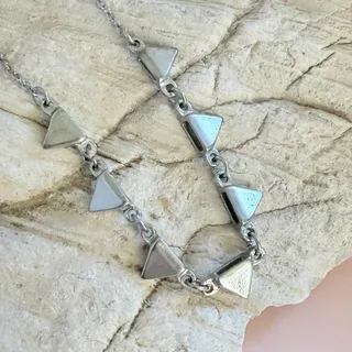 Photo of Unique VTG 1980s Silver-Tone Cable-Chain Triangle Beaded Charm Necklace 18" + 3"