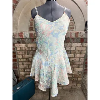 Photo of Cinema etolie negligee nightgown satin floral pink cream green swing skirt