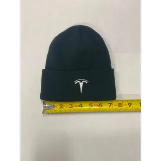 Photo of Tesla Logo Beanie Hat Port and Company Black Knit Pre Owned