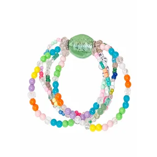 Photo of Handmade Multicolor Multi-Strand Stretch Bracelet Green Focal Bead