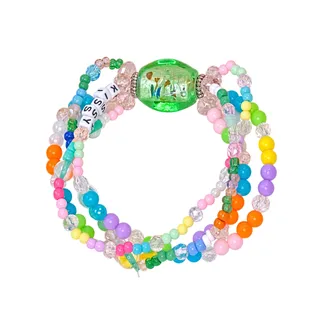 Photo of Handmade Multicolor Multi-Strand Stretch Bracelet Green Focal Bead