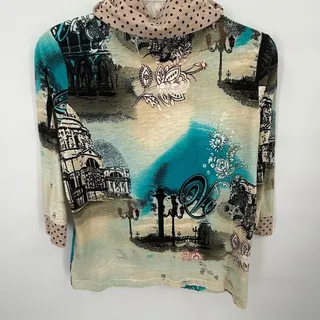 Photo of Unique Casuals Womens S Rhinestone Cityscape Floral Zip Top Artsy Boho