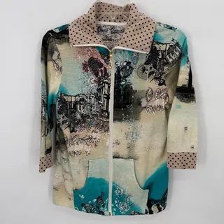 Photo of Unique Casuals Womens S Rhinestone Cityscape Floral Zip Top Artsy Boho