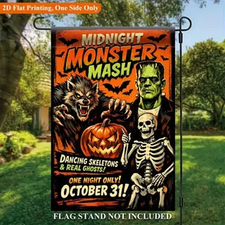 Photo of Halloween Monster Mash Party Poster 12x18 Flag • Frankenstein Werewolf Skeleton