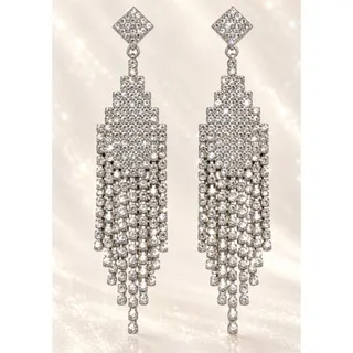 Photo of Long 925 Sterling Silver CZ Chandelier Tassel Earrings New