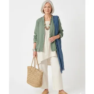 Photo of CUTLOOSE USA Women's XL Lightweight Rayon Gauzy Button Boxy Blazer Sage Green