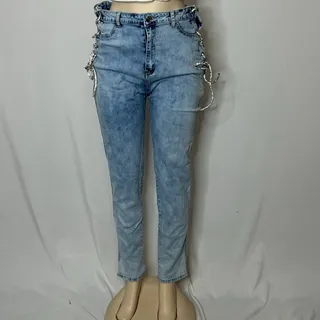 Photo of Blue Topic Lace-Up Side Skinny Jeans Women’s Size 28/30 Light Wash