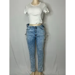 Photo of Blue Topic Lace-Up Side Skinny Jeans Women’s Size 28/30 Light Wash