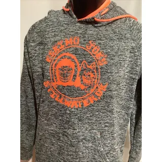 Photo of Eskimo Joes Stillwater OK Hoodie Sweatshirt Mens M Gray Heather Neon Orange Cowl