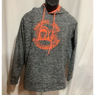 Photo of Eskimo Joes Stillwater OK Hoodie Sweatshirt Mens M Gray Heather Neon Orange Cowl