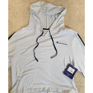 Photo of Champion Womens 2X Lt. Blue Navy Hooded Top Shorts 2 Piece Sleep Lounge Set NWT
