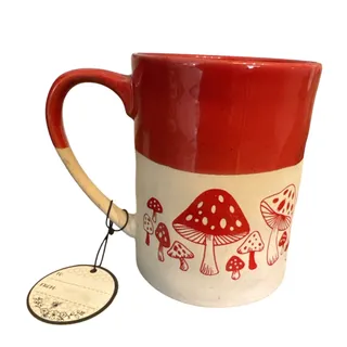 Photo of Heartland Hive Magic Mushrooms 18 oz Colorblock Ceramic Mug Red Cream NWT