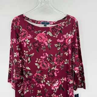 Photo of Karen Scott Sport dress women's 1X floral midi burgundy wine stretch resortwear