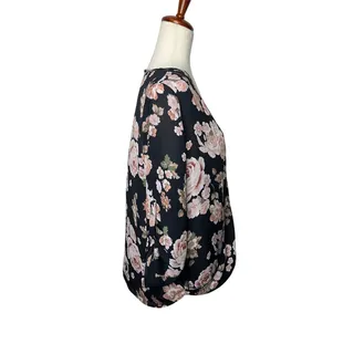 Photo of Justify Women’s Large Black Pink Floral Surplice Wrap Front Blouse | Large