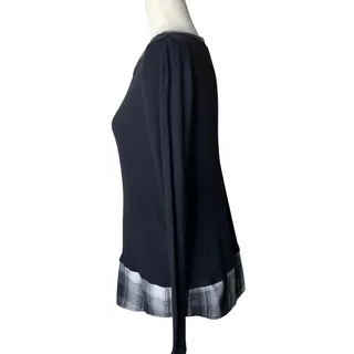 Photo of Venus Black Ribbed Henley Tunic Top with Plaid Trim Long Sleeves