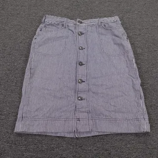 Photo of Patagonia Skirt Womens 6 Blue Stripe Denim Button Front Knee Length Pockets