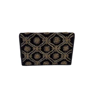 Photo of Vanessa Black Velvet Beaded Clutch Evening Bag Gold Beads