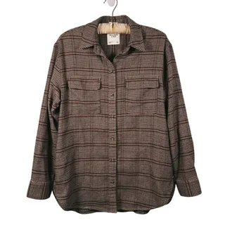 Photo of Abercrombie & Fitch Oversized Plaid Shacket Womens S Brown Preppy Academia Fall