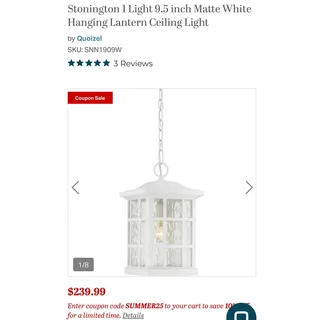 Photo of Stonington Matte White Hanging Lantern Ceiling 9.5 inch Light New in Box
