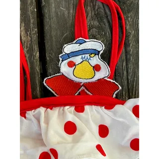 Photo of one piece swimsuit polkadot red white ruffles 3t