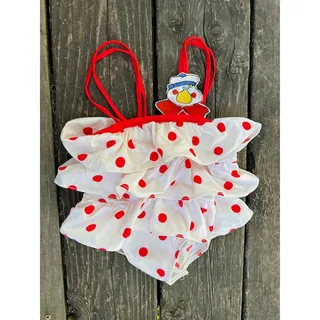 Photo of one piece swimsuit polkadot red white ruffles 3t