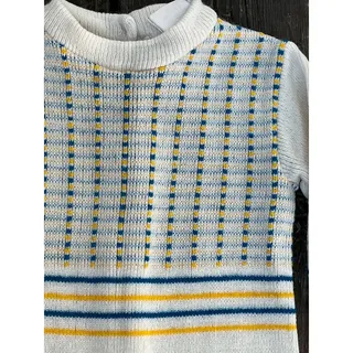 Photo of kids pajamas sweater knit footie vintage white blue yellow
