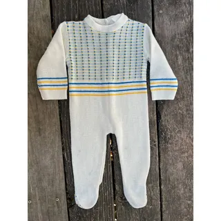 Photo of kids pajamas sweater knit footie vintage white blue yellow