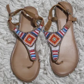 Photo of BP Nordstrom Flat Bohemian Colorful Beaded Thong Sandals Size 7