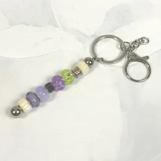 Photo of Super Cute AB Crystal, Pale Green Crackle Glass, & Lavender Beaded Key Chain 6"