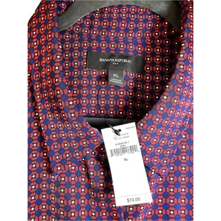 Photo of Banana Republic Women Burgundy and Navy Micro-Check Button-Down Shirt
