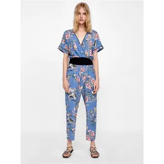 Photo of Zara Blue Floral Belted Jumpsuit
