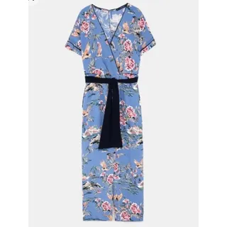 Photo of Zara Blue Floral Belted Jumpsuit
