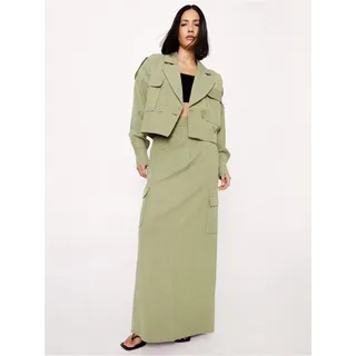 Photo of Nasty Gal Cargo Maxi Skirt Olive Green Twill High Waist Utility Size 10